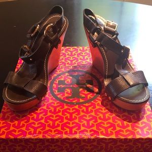 Tory Burch Beckett-Tumbled Leather Wedge Sandal